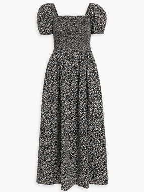 Solid & Striped Smocked Puff-Sleeve Maxi Dress in Black Floral NWT